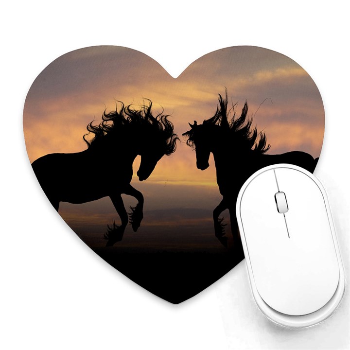 Horses Sunset Photoshop Graphics Heart Mousepads