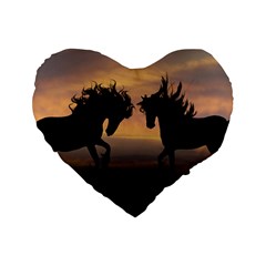 Horses Sunset Photoshop Graphics Standard 16  Premium Heart Shape Cushions by Sapixe