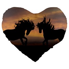 Horses Sunset Photoshop Graphics Large 19  Premium Heart Shape Cushions by Sapixe