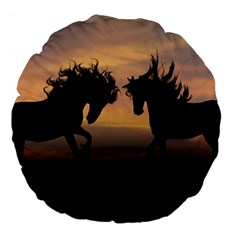 Horses Sunset Photoshop Graphics Large 18  Premium Flano Round Cushions by Sapixe