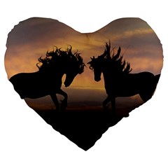 Horses Sunset Photoshop Graphics Large 19  Premium Flano Heart Shape Cushions by Sapixe