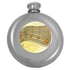 Music Staves Clef Background Image Round Hip Flask (5 Oz) by Sapixe