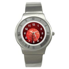 The Background Red Moon Wallpaper Stainless Steel Watch by Sapixe