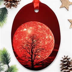 The Background Red Moon Wallpaper Oval Ornament (two Sides) by Sapixe