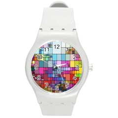 Color Abstract Visualization Round Plastic Sport Watch (m) by Sapixe