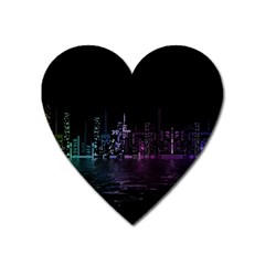 City Night Skyscrapers Heart Magnet