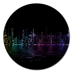 City Night Skyscrapers Magnet 5  (Round)