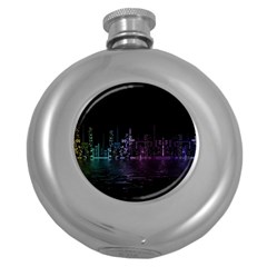 City Night Skyscrapers Round Hip Flask (5 oz)