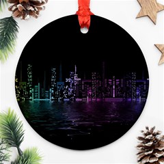 City Night Skyscrapers Round Ornament (two Sides) by Sapixe