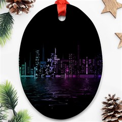 City Night Skyscrapers Oval Ornament (Two Sides)