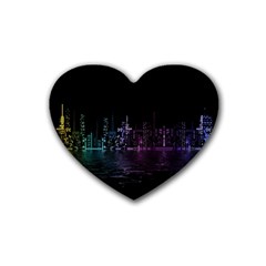 City Night Skyscrapers Rubber Coaster (Heart) 