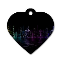 City Night Skyscrapers Dog Tag Heart (Two Sides)