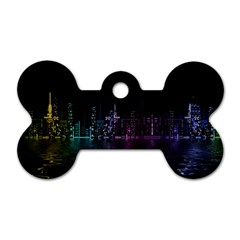 City Night Skyscrapers Dog Tag Bone (One Side)