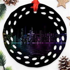 City Night Skyscrapers Ornament (Round Filigree)