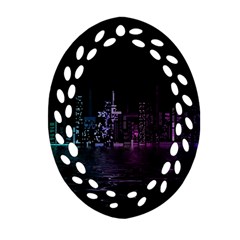 City Night Skyscrapers Ornament (oval Filigree) by Sapixe