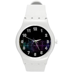 City Night Skyscrapers Round Plastic Sport Watch (m) by Sapixe