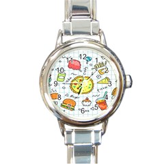 Colorful Doodle Soda Cartoon Set Round Italian Charm Watch