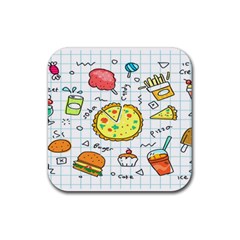 Colorful Doodle Soda Cartoon Set Rubber Coaster (square)  by Sapixe