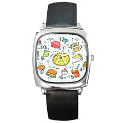 Colorful Doodle Soda Cartoon Set Square Metal Watch by Sapixe