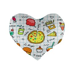 Colorful Doodle Soda Cartoon Set Standard 16  Premium Flano Heart Shape Cushions by Sapixe