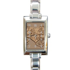 Wood Sculpt Carved Background Rectangle Italian Charm Watch