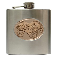 Wood Sculpt Carved Background Hip Flask (6 oz)