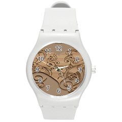 Wood Sculpt Carved Background Round Plastic Sport Watch (M)