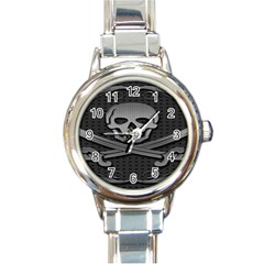 Skull Metal Background Carved Round Italian Charm Watch