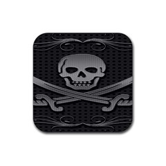 Skull Metal Background Carved Rubber Coaster (square)  by Sapixe