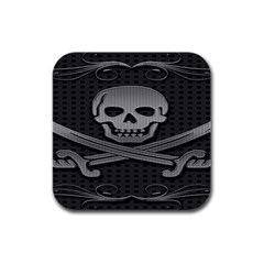 Skull Metal Background Carved Rubber Square Coaster (4 Pack)  by Sapixe