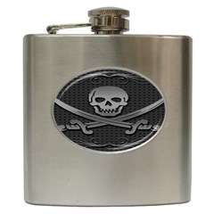 Skull Metal Background Carved Hip Flask (6 Oz) by Sapixe