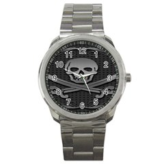 Skull Metal Background Carved Sport Metal Watch by Sapixe