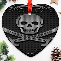 Skull Metal Background Carved Heart Ornament (two Sides) by Sapixe