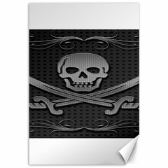 Skull Metal Background Carved Canvas 12  X 18   by Sapixe