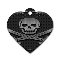 Skull Metal Background Carved Dog Tag Heart (two Sides)