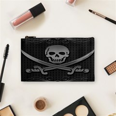 Skull Metal Background Carved Cosmetic Bag (small)  by Sapixe