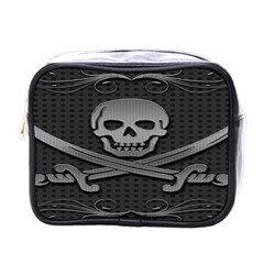 Skull Metal Background Carved Mini Toiletries Bags by Sapixe