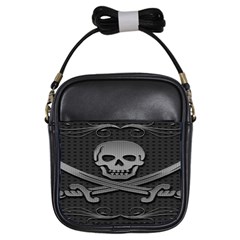 Skull Metal Background Carved Girls Sling Bags by Sapixe