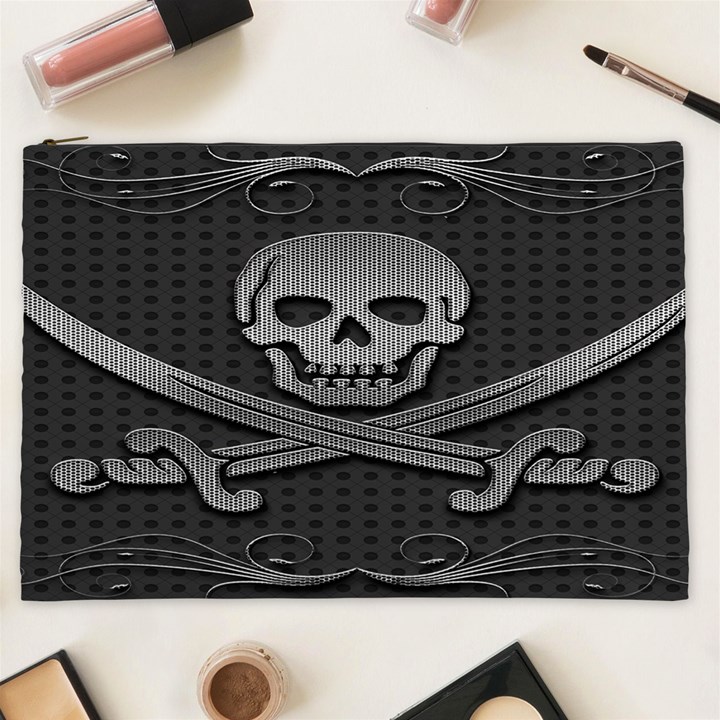 Skull Metal Background Carved Cosmetic Bag (XXL) 