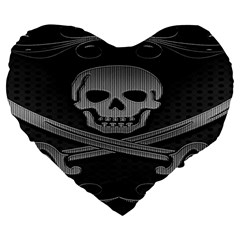 Skull Metal Background Carved Large 19  Premium Flano Heart Shape Cushions