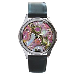 Retro Background Colorful Hippie Round Metal Watch by Sapixe