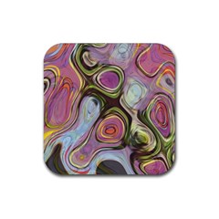 Retro Background Colorful Hippie Rubber Coaster (square)  by Sapixe