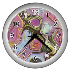 Retro Background Colorful Hippie Wall Clocks (silver)  by Sapixe