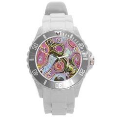 Retro Background Colorful Hippie Round Plastic Sport Watch (l) by Sapixe