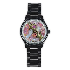 Retro Background Colorful Hippie Stainless Steel Round Watch by Sapixe