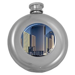 Skyscraper Skyscrapers Building Round Hip Flask (5 Oz) by Sapixe