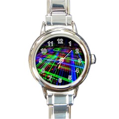 Electronics Board Computer Trace Round Italian Charm Watch