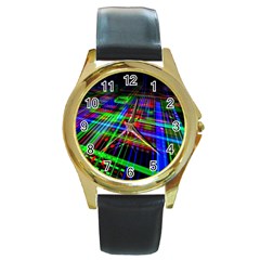 Electronics Board Computer Trace Round Gold Metal Watch by Sapixe