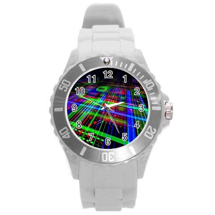 Electronics Board Computer Trace Round Plastic Sport Watch (L)