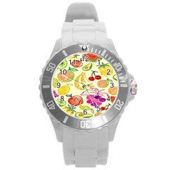 Seamless Pattern Desktop Decoration Round Plastic Sport Watch (L)